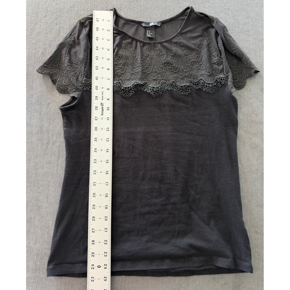 H&M Lace Top Womens M Black Cap Sleeve Victorian Coquette Romantic Dark Academia - Picture 9 of 10